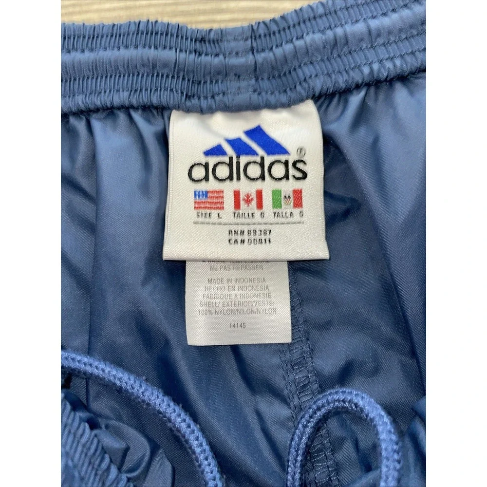 Vintage Adidas Nylon Track Pants Mens Large Blue Yellow 80s Retro Joggers